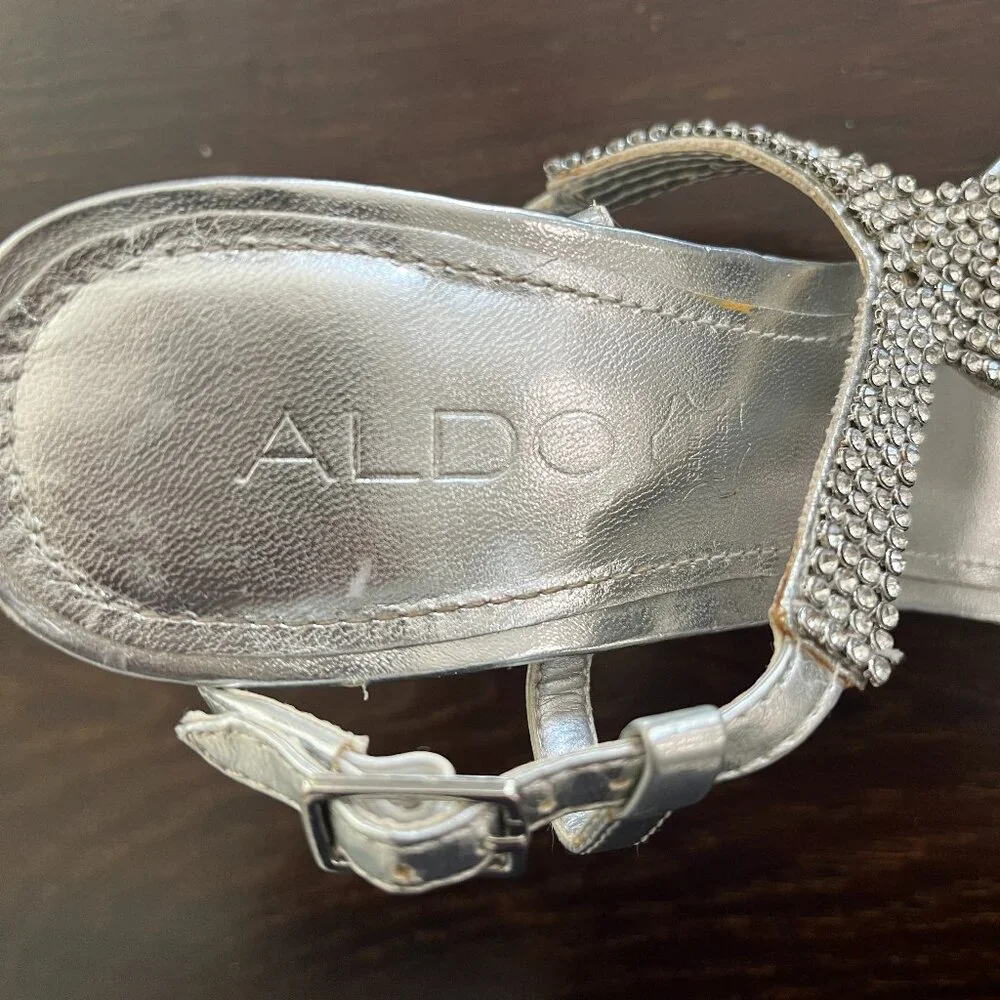 ALDO Embellished Sparkly Silver Rhinestone Strappy Heels Size 6